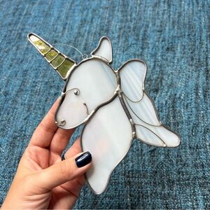Stained Glass Unicorn Head Hanging Ornament Sun Catcher